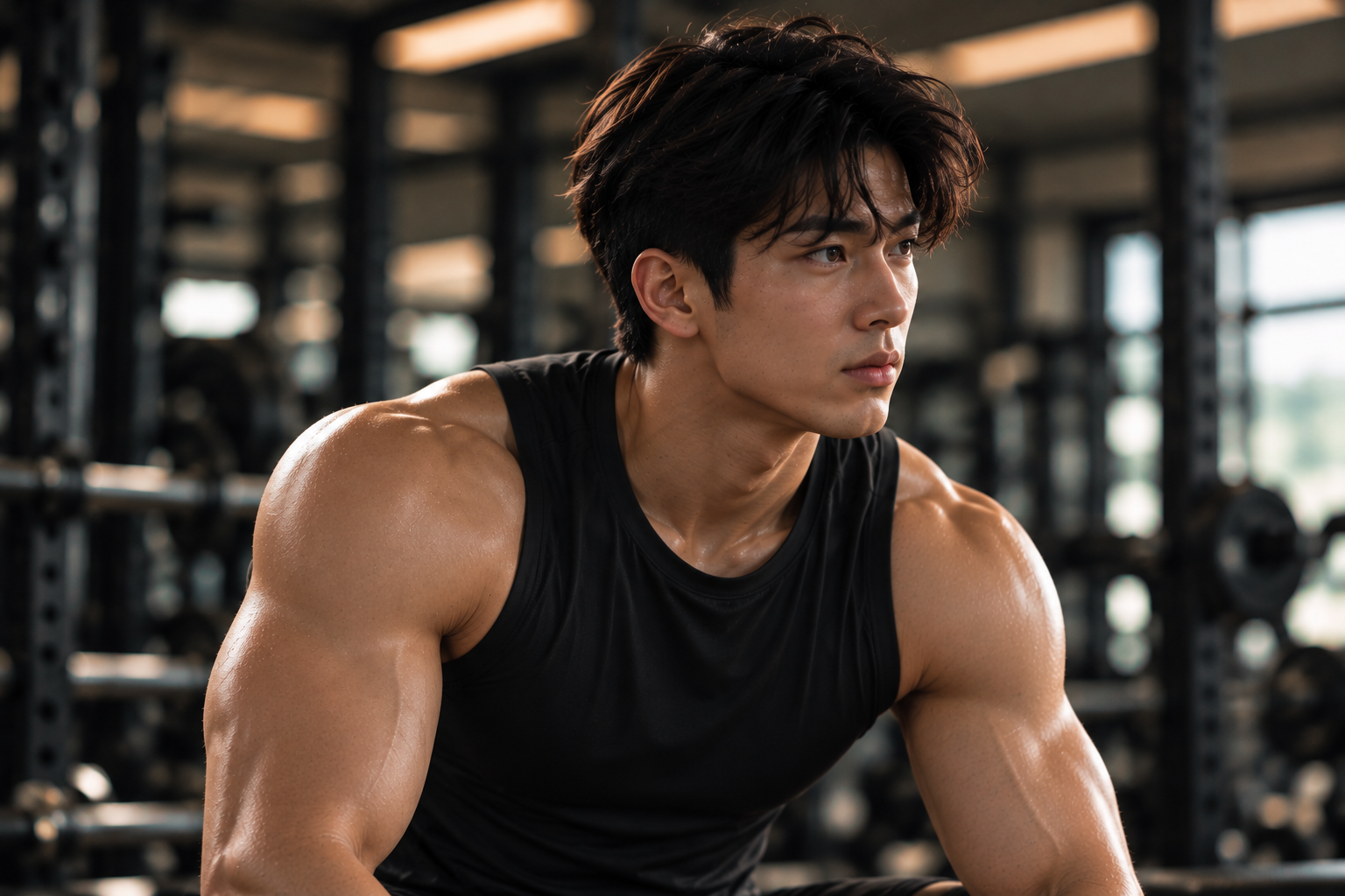 Male athlete focused during training